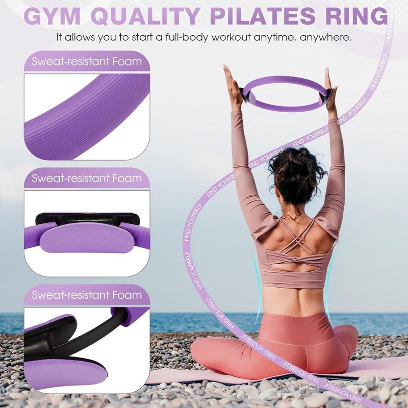 Arrowbash Set of 6 Style Pilates Home Equipment Set Pilates Essential Kit Workout Accessories 14 Magic Circle Mini Exercise Ball Yoga Strap Silicone Tension Strip Tension Band Sliding Plate - Image 5